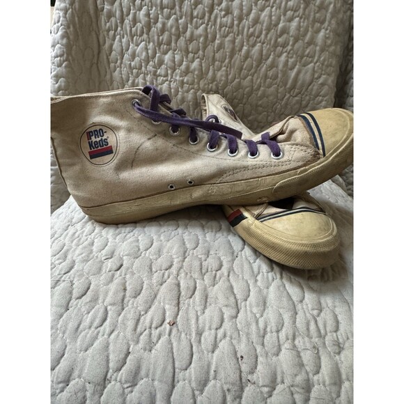 Vintage Pro-Keds High Top Basketball Shoes Off White Distressed 13” Outsole RARE main image 13
